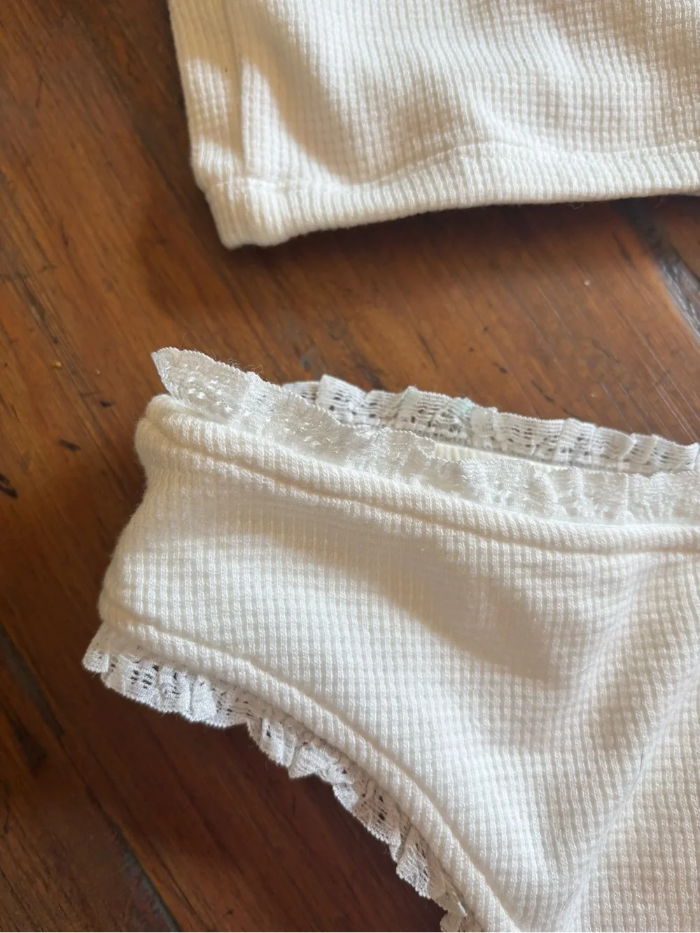 Frankie’s white waffle knit bikini set